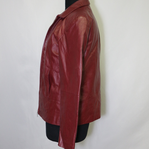 VTG CLIO Petites 100% Red Leather Zip Jacket Sz Petite Medium Women - Picture 4 of 6